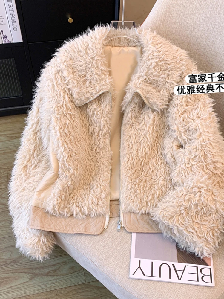 Women Faux Rabbit Fur Coat Thick Warm Fashion Retro Loose Long Sleeve Overcoat Female Plush Teddy Coats Cutecore Clothes Winter