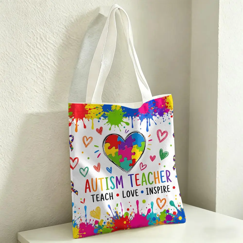 Acceptance Understanding Love Autism Storage Bags Canvas Tote Women Large Capacity Reusable Eco Shopping Bag Shoulder Handbag