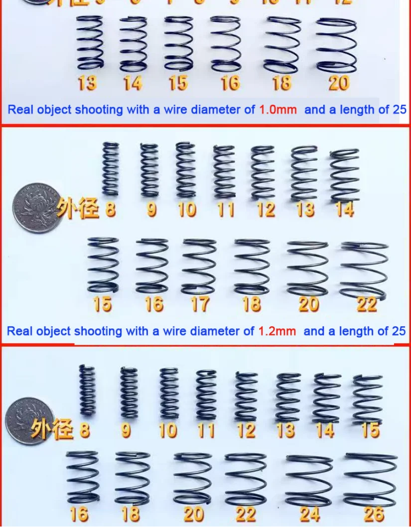 Drahtdurchmesser 4,5 mm, 65Mn Federstahl, Außendurchmesser: 25-48 mm, Länge: 30-150 mm, hohe Elastizität, starke Druckkompressionsfeder – Detail 11