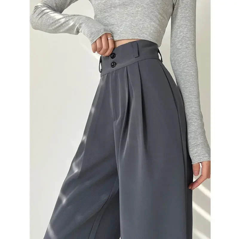 Women Clothing Korean Fashion Vintage Pleated Streetwear Wide Leg Suit Pants Y2K Female Straight Trousers High Waist LJ441