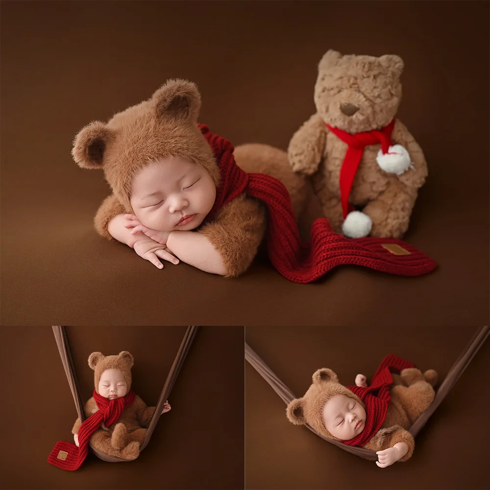 Winter Baby Photography Props Plush Baby Costume Teddy Bears Decor Props Christmas Theme Photo Idea Professional Studio Supplies