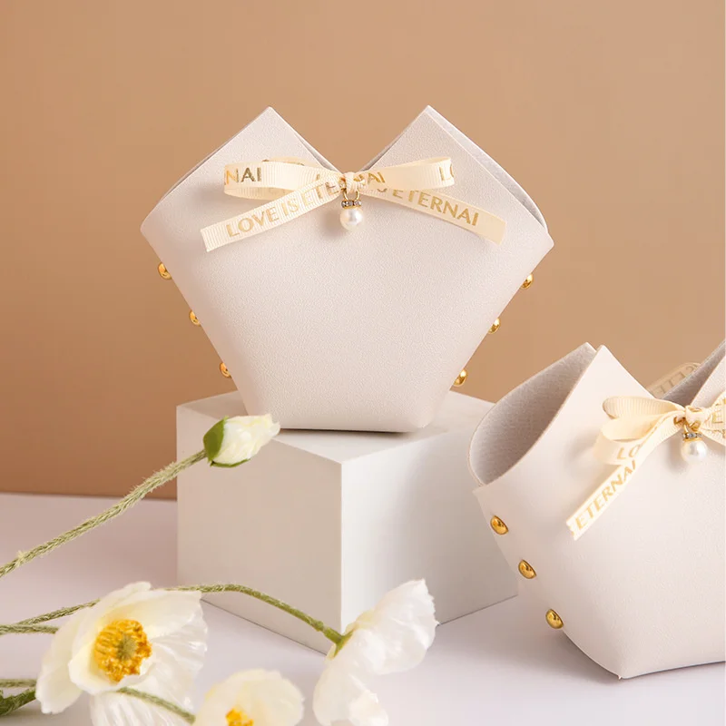 5PCS Mini Leather Gift Bags with Pearl Bow Packaging Boxes for Wedding Favour Distributions Bags Eid Mubarak Candy Gifts Handbag