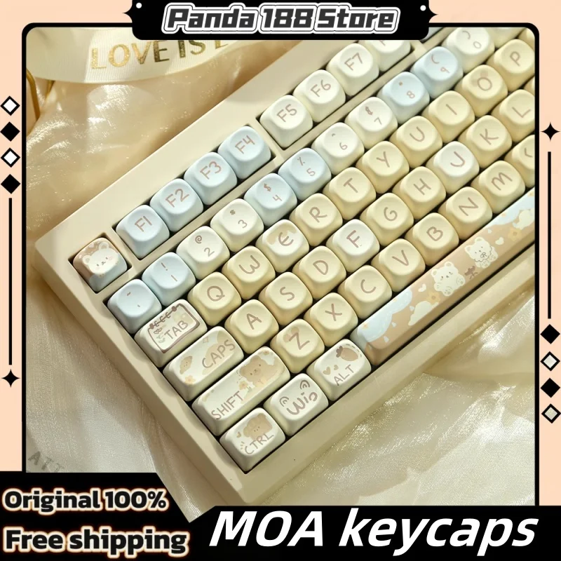 

Milk Tea Bear Theme Keycaps 131 Keys Moa Cherry Profile Pbt Thermal Sublimation Customized Mechanical Keyboard Creative Keycaps