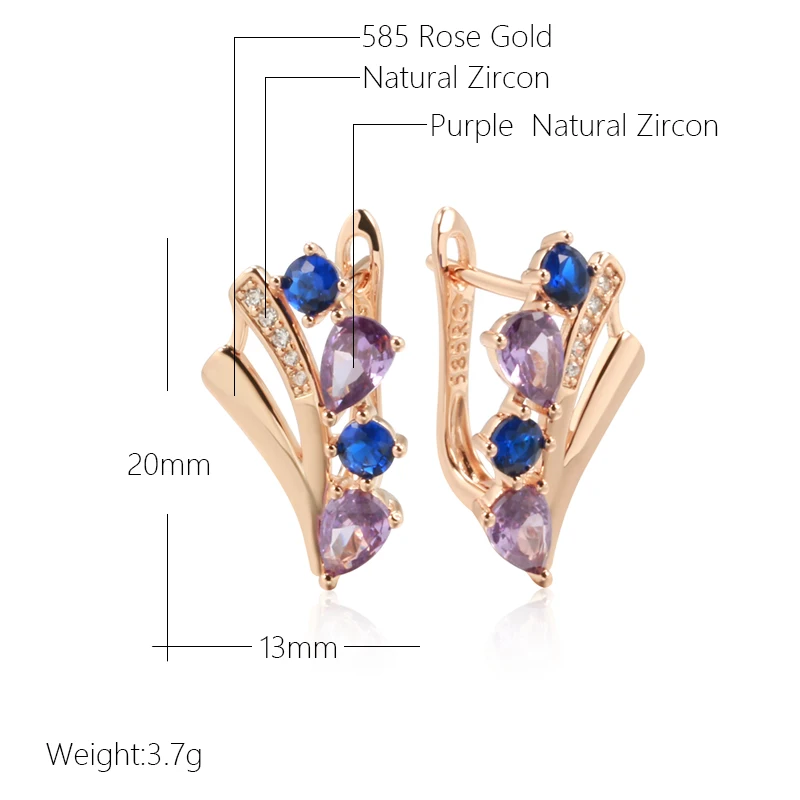 Kinel Hot Shiny Purple Blue Natural Zircon Drop Earrings for Women Trend 585 Rose Gold Color Fine Daily Jewelry Crystal Gift