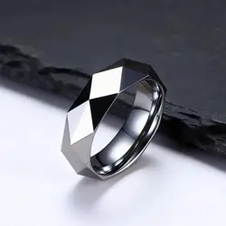 Faceted Wedding Band For Men,Mens Tungsten Carbide Rings, Polished Beveled Edge Comfort Fit