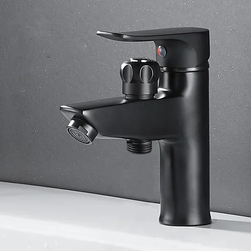 Solid Brass Bathroom Basin Faucet with Spray Gun Single Hole Hot Cold Mixer Tap Wash Hair Sink Faucet for Bathroom