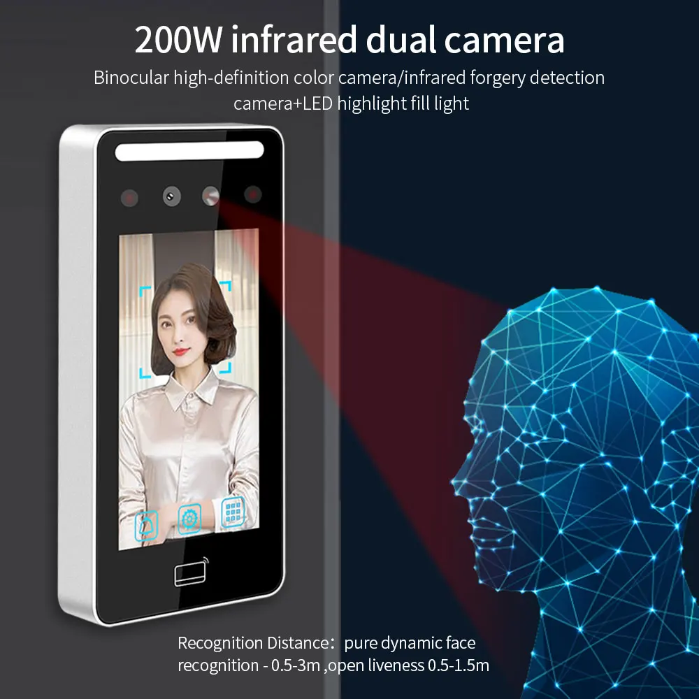 IP65 Waterproof Tuya Dynamic Face Recognition Access Control System LCD Touch Screen 125Khz RFID Facial Cameras Time Attendance