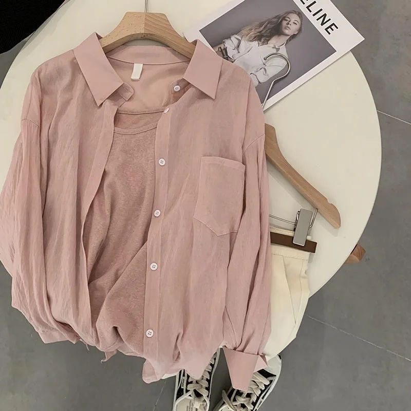 Women Shirts Sun-proof Long Sleeve All-match Casual Lightweight Korean Style Single Breasted Loose Summer Solid Colors Female