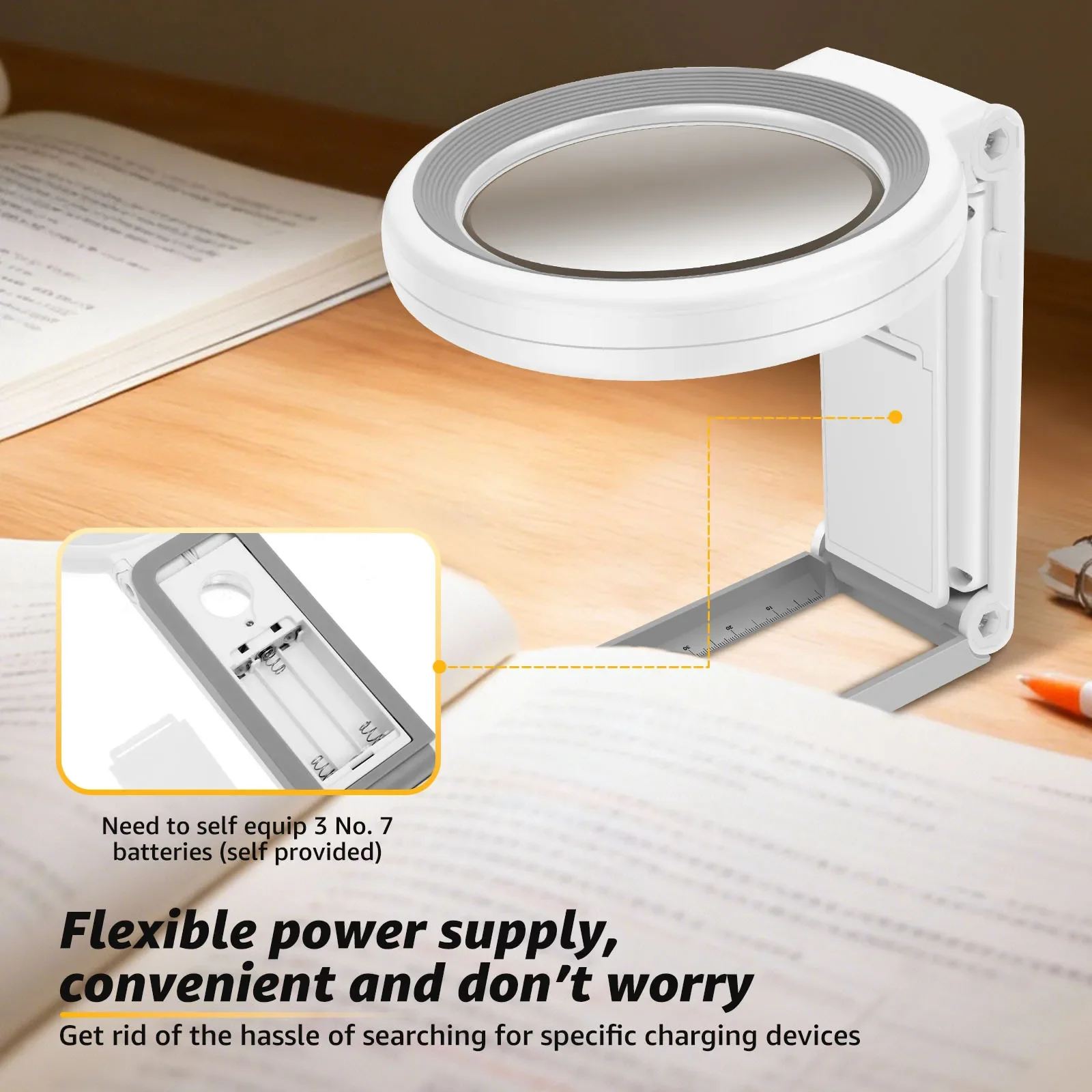 Dimmable 10X 30X LED Magnifying Glass 3 Color Temperature Dual Use Illuminated Page Magnifier for Reading Repairing Sewing