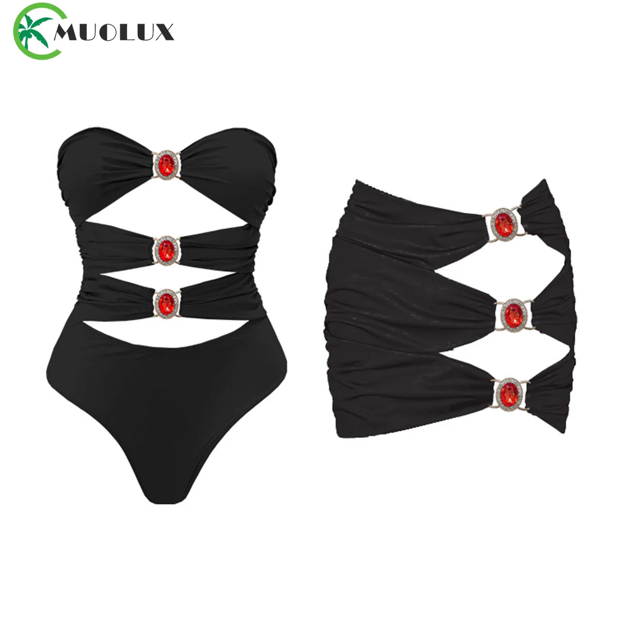 MUOLUX Hollowen One Piece Swimsuit With Cover Up Luxury Swimwear Women Swim Suits Sexy Bikini Female Sliming Bodysuit Beachwear