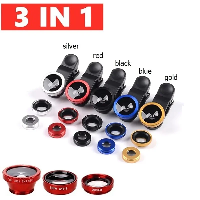 Universal 3 In 1 Fish Eye Lens Wide Angle Macro Smartphone Fisheye Lens Zoom For iPhone Samsung Huawei Mobile Phone Camera Lens