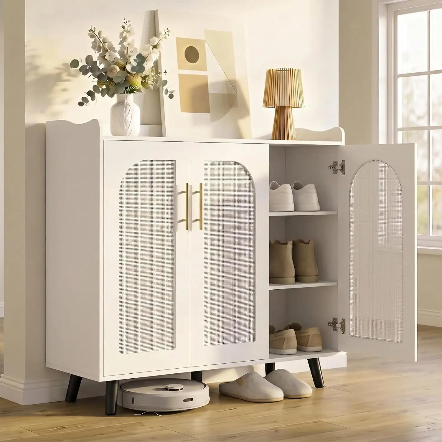 Large Shoe Cabinet with 3 Doors & Adjustable Shelves for Entryway, Customized