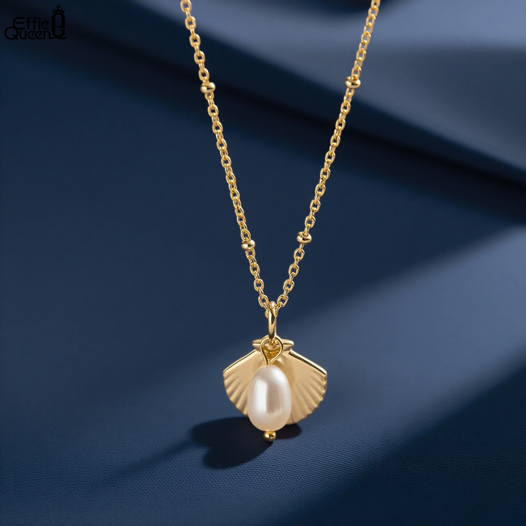 

EFFIE QUEEN Graceful 925 Sterling Silver Shell Pendant Necklace with Freshwater Pearl Exquisite Jewelry for Women Wearing GPN87