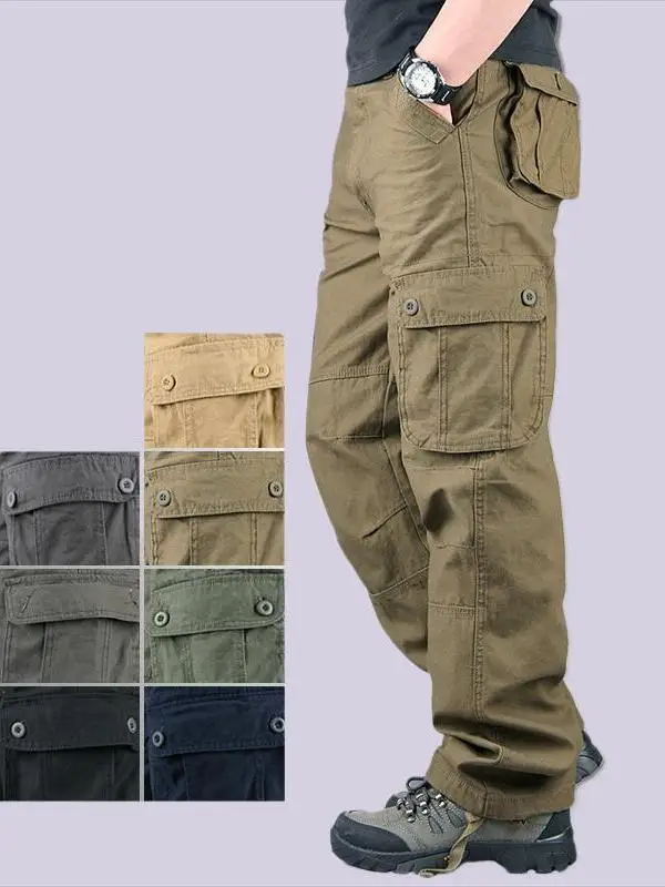 

Thi Хлопковые рабочие брюки для мужчин среднего возраста и ли, повседневные прямые брюки больших размеров, удобные осенне-зимние