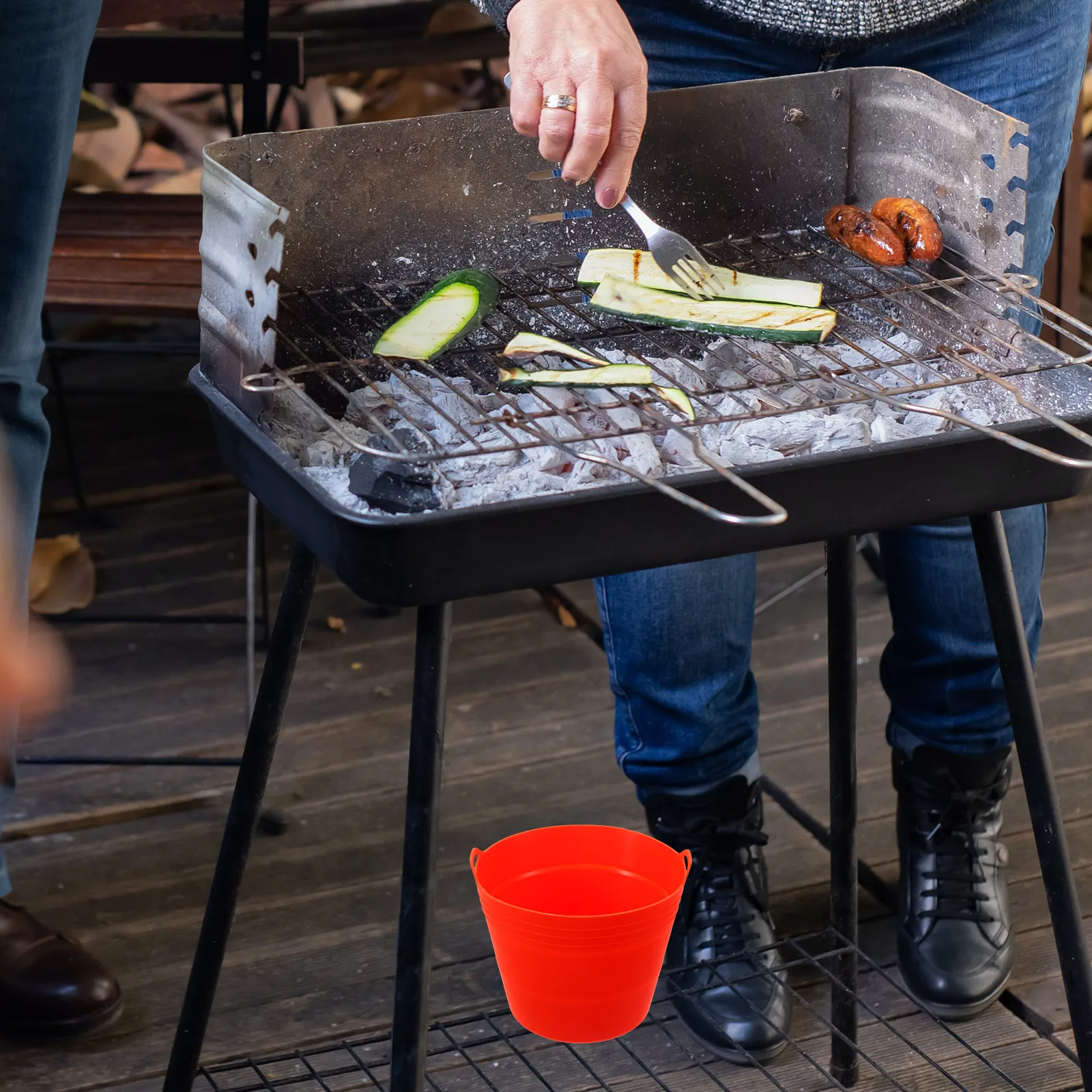 

Silicone Bucket Liner Reusable Foldable BBQ Grill Accessory Heat Resistant Oil Catcher Easy Clean Storage Kitchen Barbecue