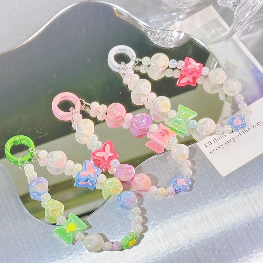 Acrylic Beaded Candy Phone Chain Anti-Lost Phone Charm Beaded Phone Strap Candy Colorful Mobile Phone Chain Girls Gift