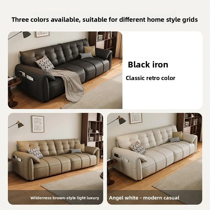The first layer of cowhide sofa living room, Italian light luxury three-person leather sofa