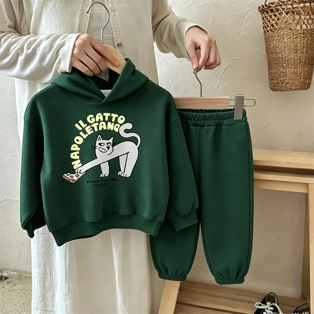 Autumn Winter Child Costume Long-sleeved Outfits Unisex Clothing Cartoon Printed Sweatshirts+Pants Two Piece Set For Toddler