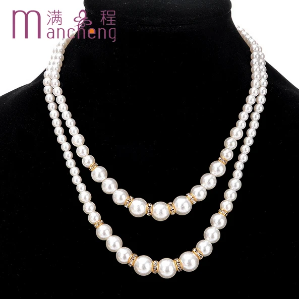 tiki  2 rupee item New Design 2Layer Sexy Glamour Woman Pearl Beaded Necklace Perfectly Round Simulated Pearl Beads Necklace