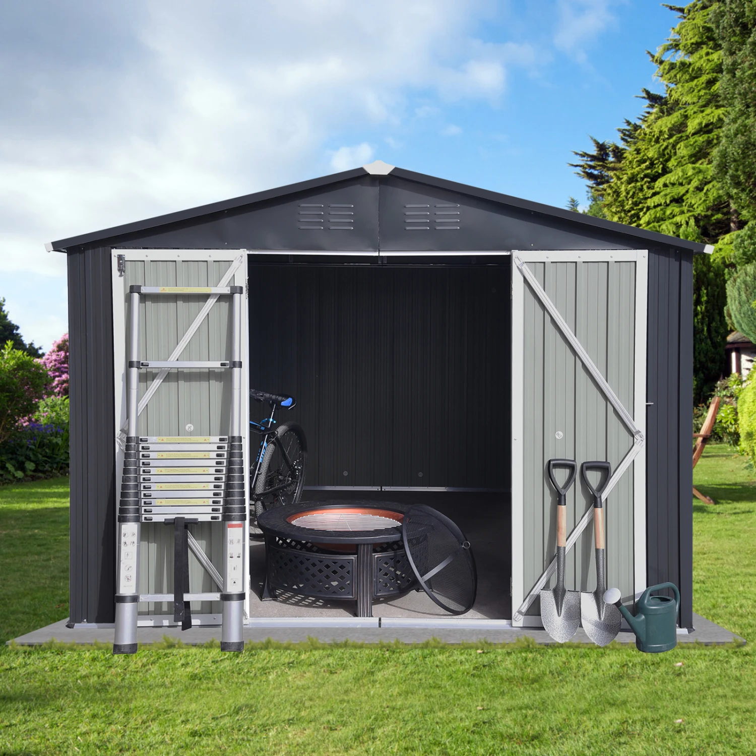 Metal Garden Shed 10x12ft Outdoor Storage Dark-Grey - Durable, Spacious, Weather-Resistant