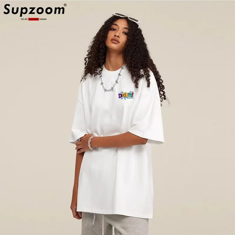 Supzoom New Arrival Summer High Street Splash Ink Embroidery Neutral O-neck Casual Heavy Texture Cotton Ins Loose Men T shirt