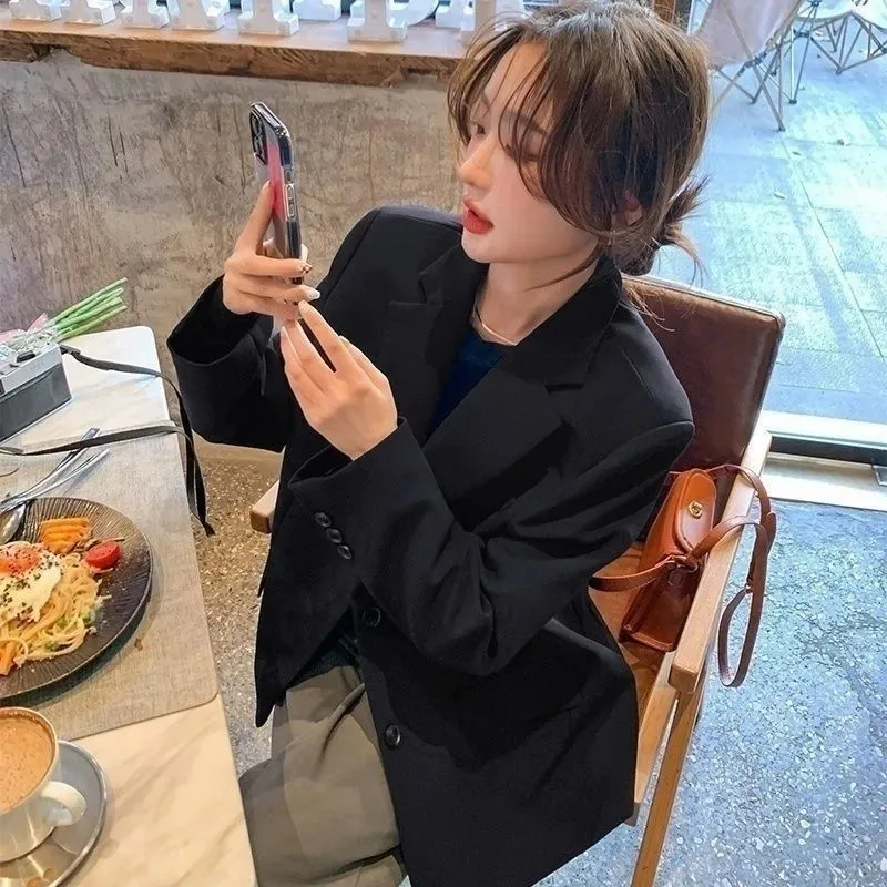 

Korean Style Loose Women's Cardigan Solid Color Long-sleeved Jacket Fashionable Casual Formal Top