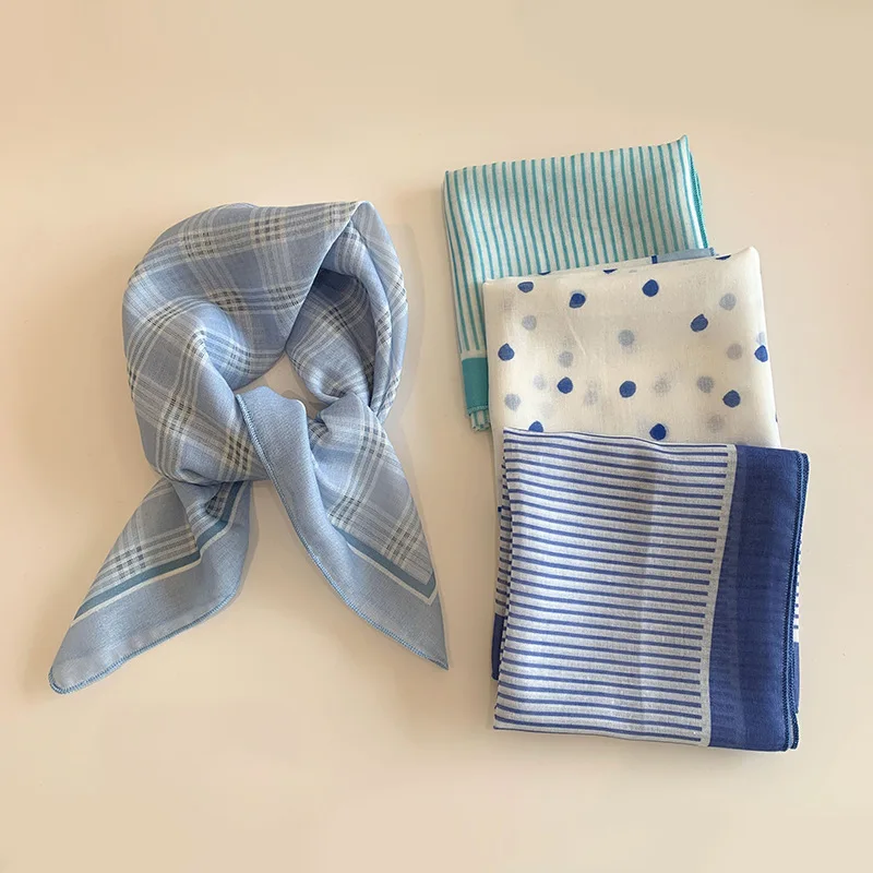 Sciarpa Baotou blu per il nuovo stile primavera estate da donna, fascia per capelli di fascia alta e traspirante, piccola quadrata artistica versatile