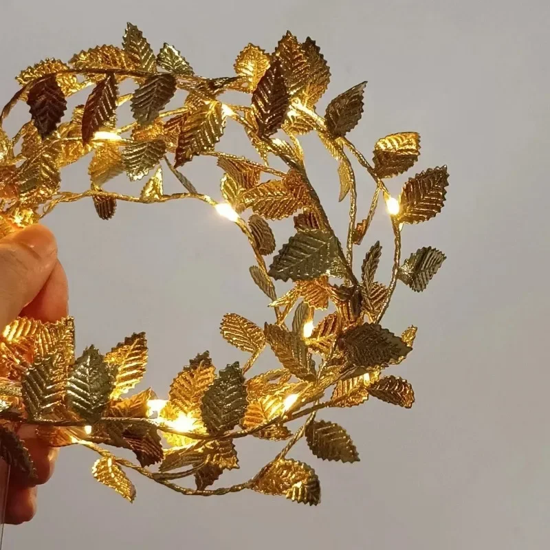 

2m 5m 20/50LED Golden Tiny Leaves Fairy Light Battery Powerd Garland Ivy Vine String Lights for Wedding Home Party Xmas Decor