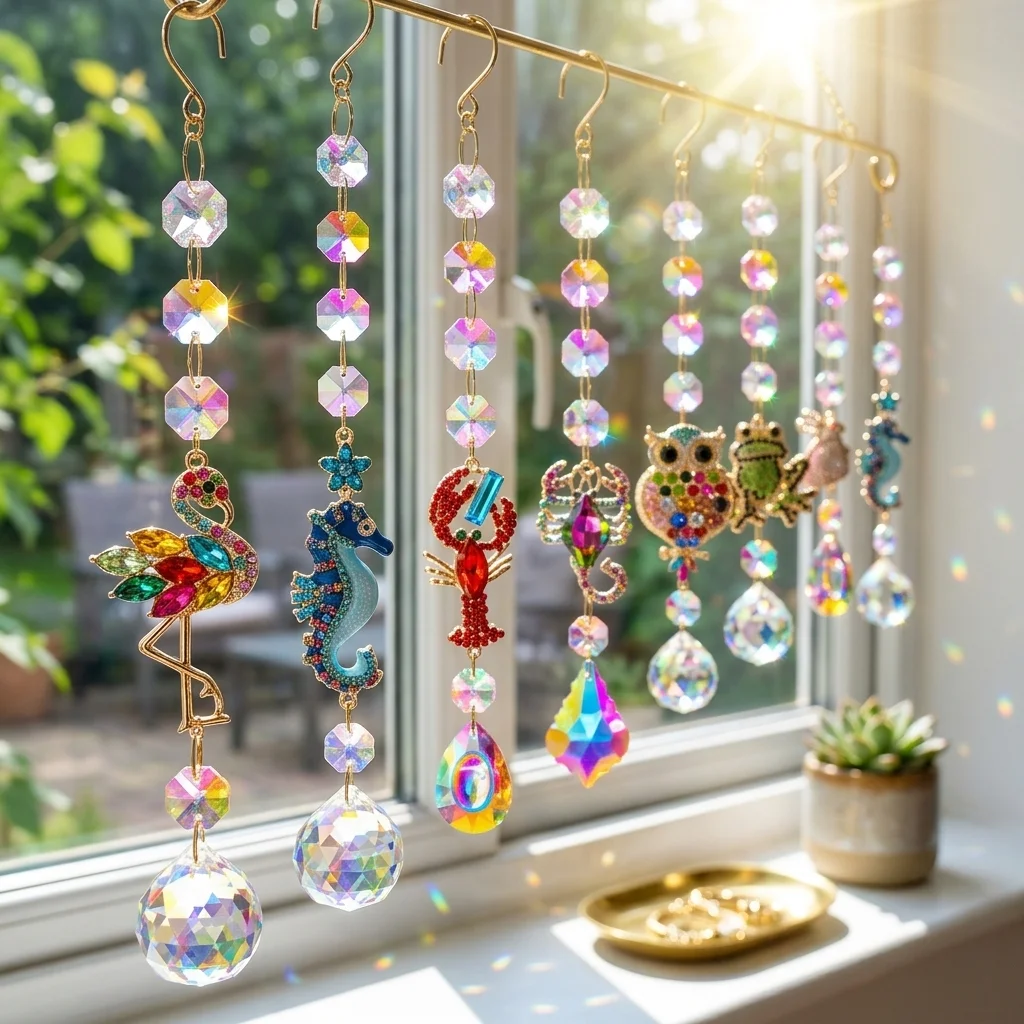 Handmade Crystal Suncatcher Windchime Animal Butterfly Pendant Outdoor Garden Hanging Decoration Christmas Tree Ornament Gift