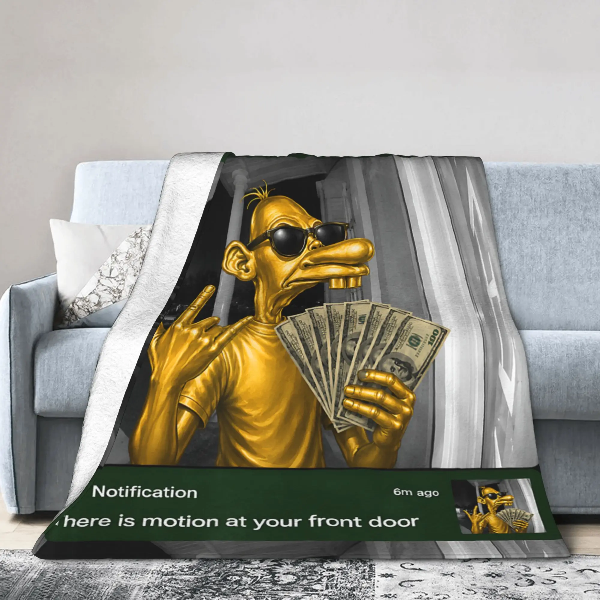 Neegy-Meme Motion At Your Front Door Knitted Blankets Flannel Funny Lightweight Throw Blanket for Home Couch GiftMulti-function