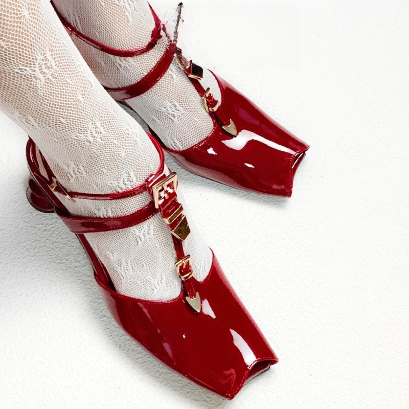 

2025 New Arrivals Strange Style Square Toe Women Sandals Solid Shallow Summer Party Sexy Back Strap Buckle Strap Women Shoes