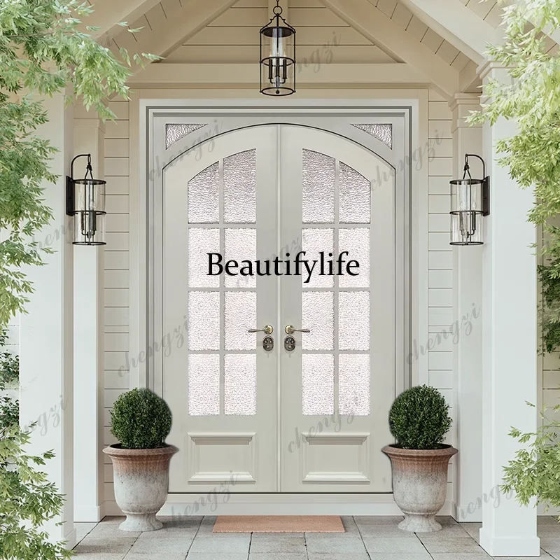 Z138Customization European Solid Wood Glass Double Door Custom Lacquered Waterproof Door For Living Room & Bathroom Exterior Use