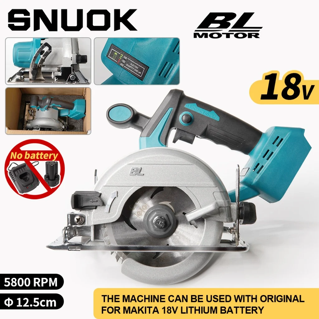 SNUOK Bare Metal Batteryless Charger 125mm Handheld Electric Circular Saw 1000W Cordless Brushless Cutter For Makita 18V Battery