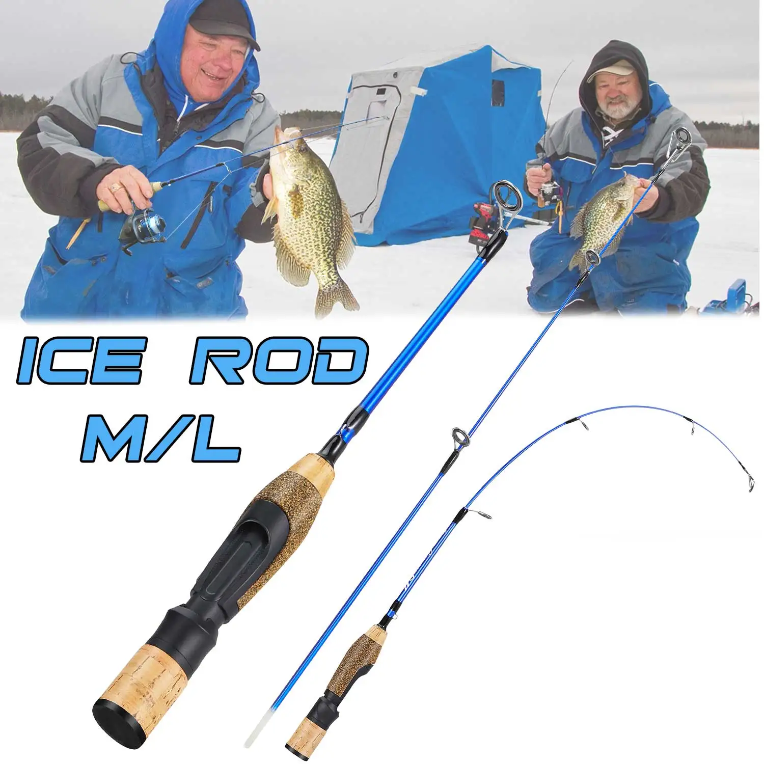 Sougayilang Ice Fishing Rod 2 Sections High Carbon Fiber Ice Rods with M/L Power Two Rod Tips Max Drag 8Kg Fishing on The Ice