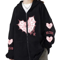 Y2k Emo Streetwear Hoodies Spider Web Hoody Women Men Sweatshirt Casual Zipper Jacket Cardigan Zip up Hoodies Hip Hop Harajuku