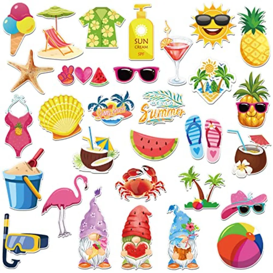 

30 Pcs Summer Beach Cruise Door Decoration Magnetic Decal Tropical Refrigerator Magnet Hawaii Luau Door Magnet Gnome Cruise Shi