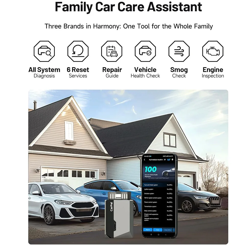 TOPDON CarPal OBD2 Code Reader Scanner Car Health Check Smog Check Battery Test Full System Scan 6 Reset Services