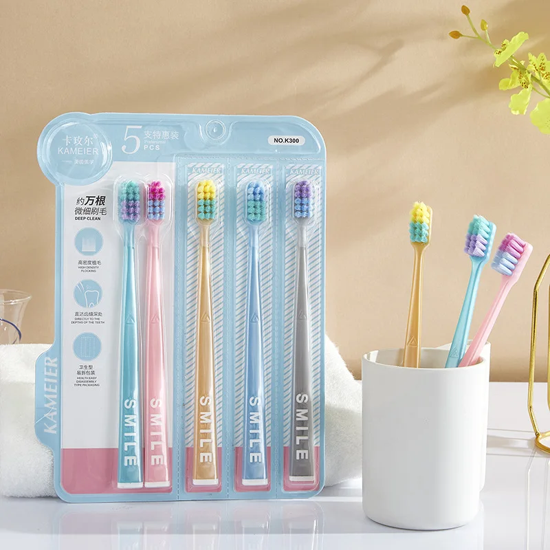 Five Pack of 10,000 Micro-bristle Soft-bristle Toothbrushes Detachable for Adult Home Use