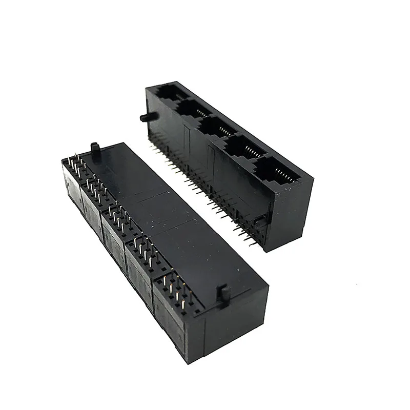 3PCS RJ45 Connector 1x5 Network Interface Jack 8 PIN DIP Round Pin Plastic PBT 8P8C Horizontal 5921 Socket 5 Ports W=20.57MM