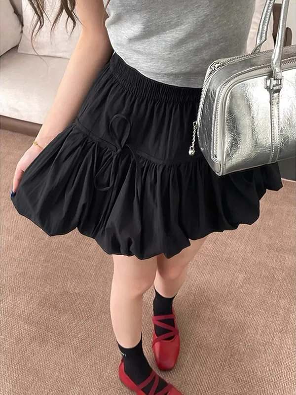 Sweet Style Large Size  Knot Flower Bud Half Skirt High Waist Women's Summer New A-Line Skirt Anti-Light Walking
