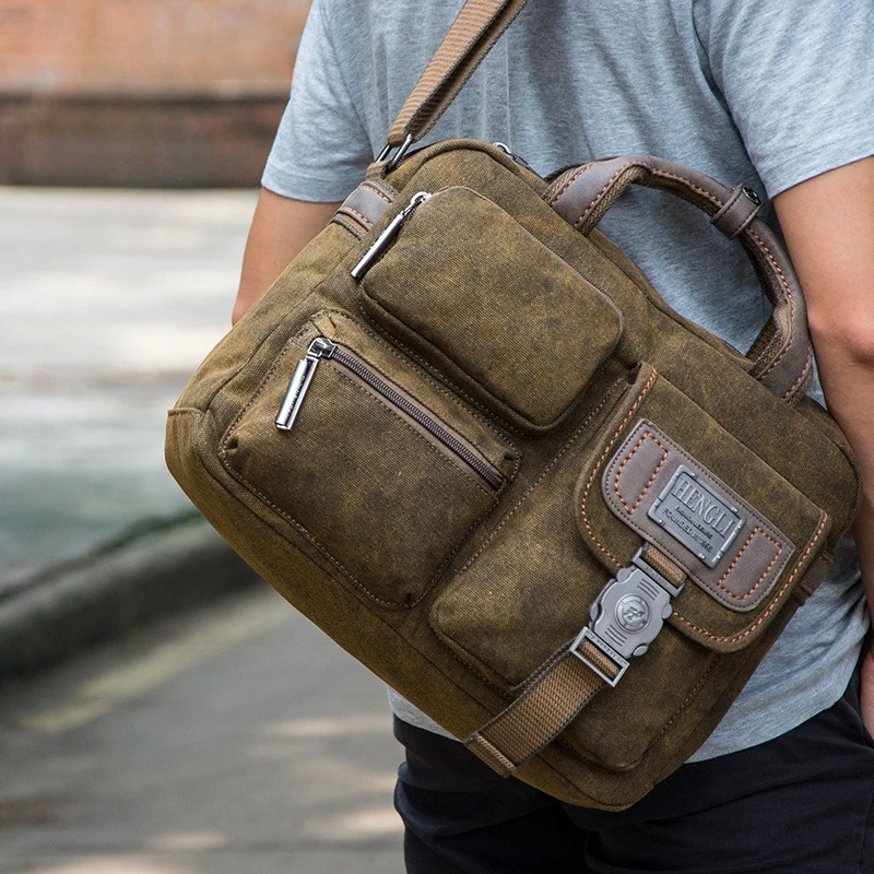 Multifunction Men Retro Classic Briefcase Briefcase Canvas Vintage Wear Resistant Bags Leisure Toolkit Package