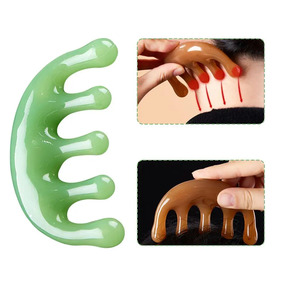 

Big Teeth Head Acupoint Green 5-Tooth Meridian Blood Massage Head Resin Half Shap Round Large-Tooth Massage Comb Comb Tool X3D2