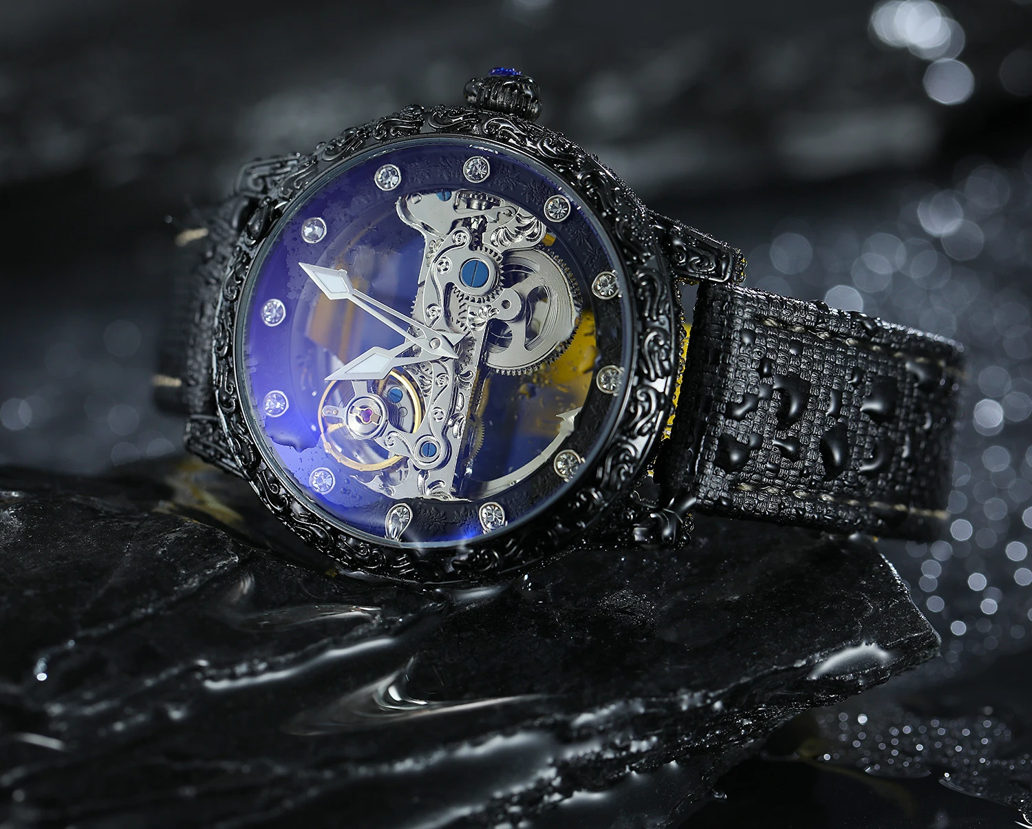 Forsining Casual automatyczny zegarek 3D diamentowy szkielet Hollow męskie zegarki na rękę świecące skórzane zegarki Tourbillon Montre Homme