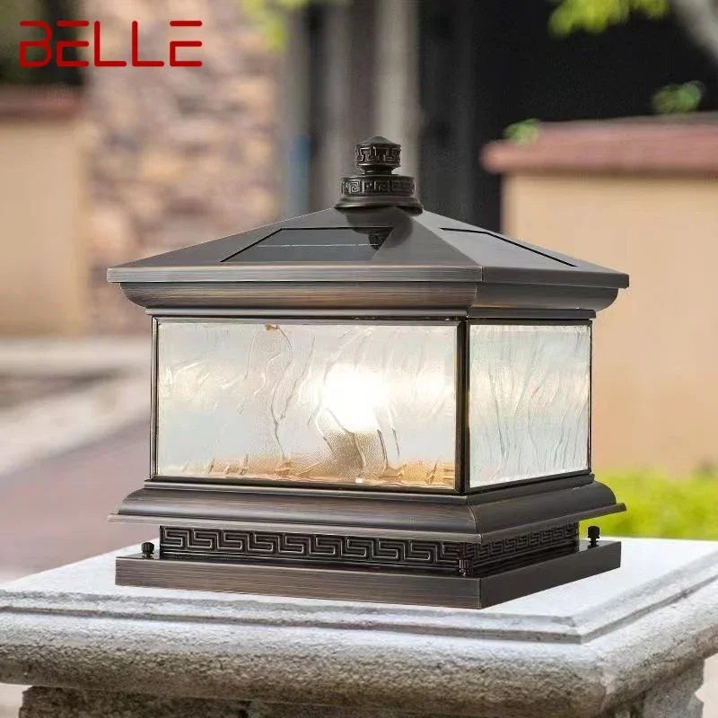 

BELLE Outdoor Solar Post Lamp Vintage Creative Chinese Brass Pillar Light LED Waterproof IP65 for Home Villa Courtyard