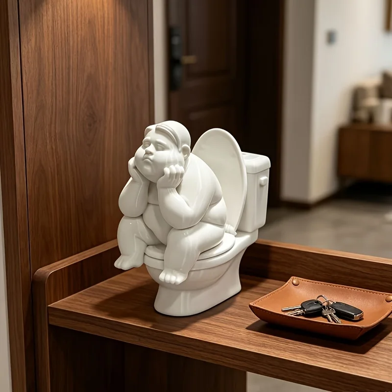 1Pc Funny Toilet Thinker Ornament, 3D Printed Desk Sculpture, White Statue for Home & Office, Humorous Gift for Friends