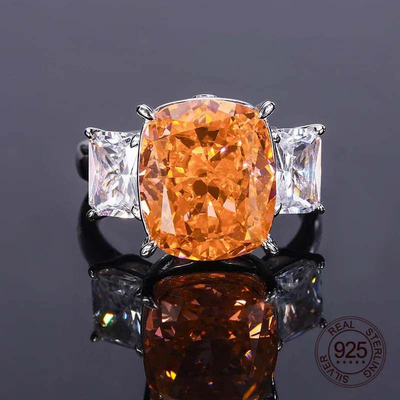 

Orange Color Oval Shape 11x13mm Crushed Ice Cut High Carbon Diamond 5A Zircon 925 Sterling Silver Ring