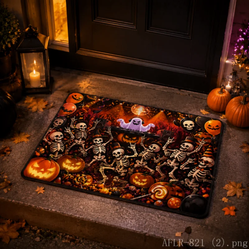 VIKAMA Vintage Halloween Pumpkin Welcome Mat Full Moon Star Non Slip Wear Resistant Rug Outdoor Porch Holiday Home Decor