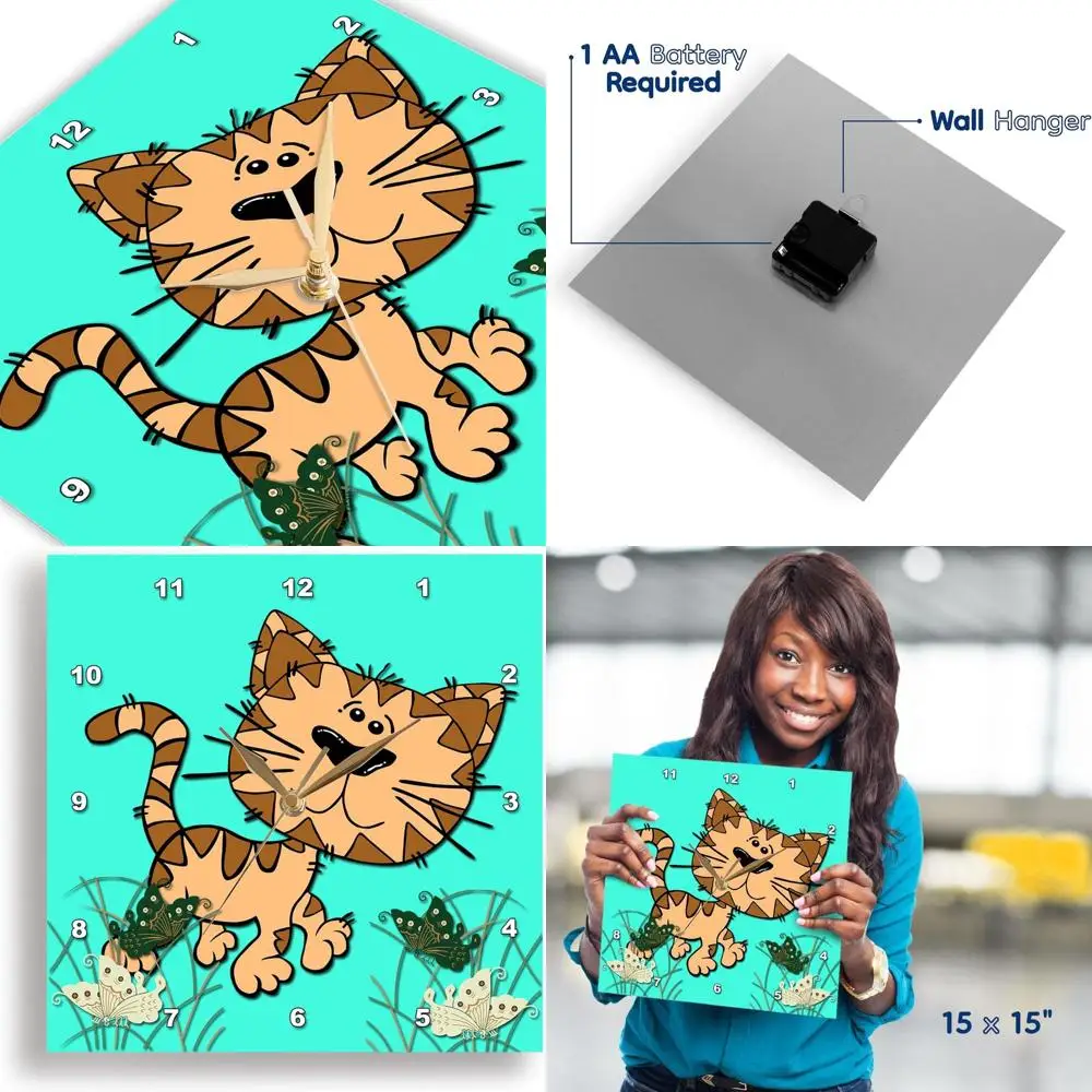 

15 Turquoise Funny Cat Wall Clock for Kids' Rooms, Cool Decorative Timepiece