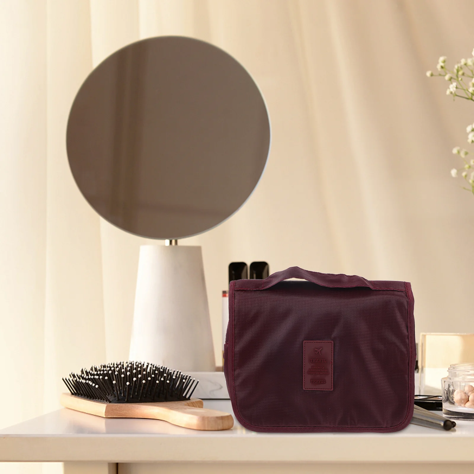 

Foldable Rosy Hanging Toiletry Bag Multiple Compartments Door Hanging Travel Organizer Travel Toiletry Bag