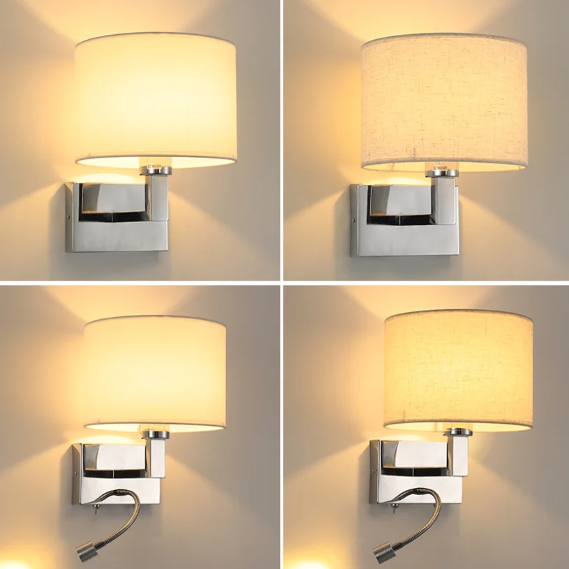 Imagem -02 - Moderno Tecido Lâmpadas de Parede Bedroom Bedside Hotel Sconce Luminárias Reading Night Light Decoração Ajustável Chrome Spotlight